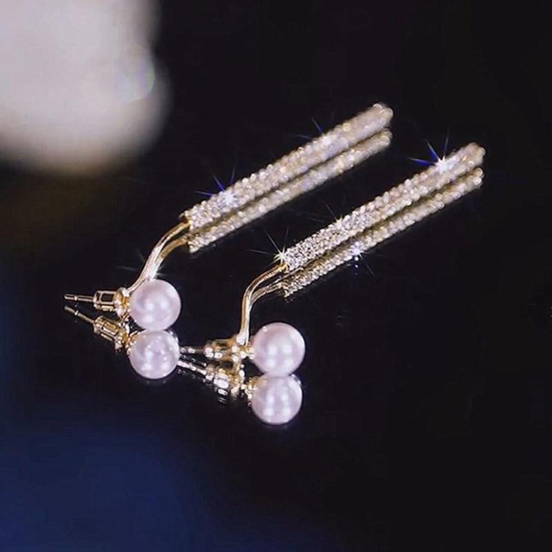 Korejské dlouhé střapcové visací náušnice s perlami pro ženy Luxusní náušnice kapkového tvaru v plné zlaté barvě Svatba Párty Šperky Dárek