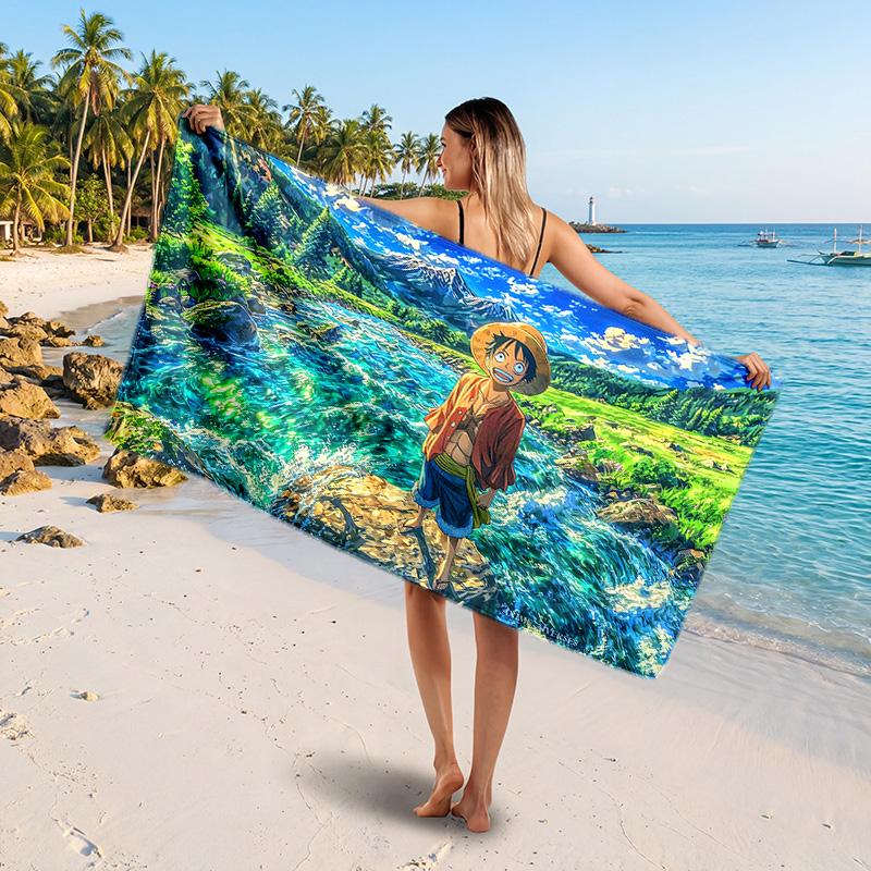 One Piece Printed Swim Towel, Portable Water Absorbent Towel for Beach Camping Daily Bathroom Use