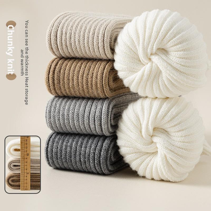 Wool Socks for Autumn and Winter, Warm Calf Socks, Knee-high Warmth, Pile Calf Socks for Women