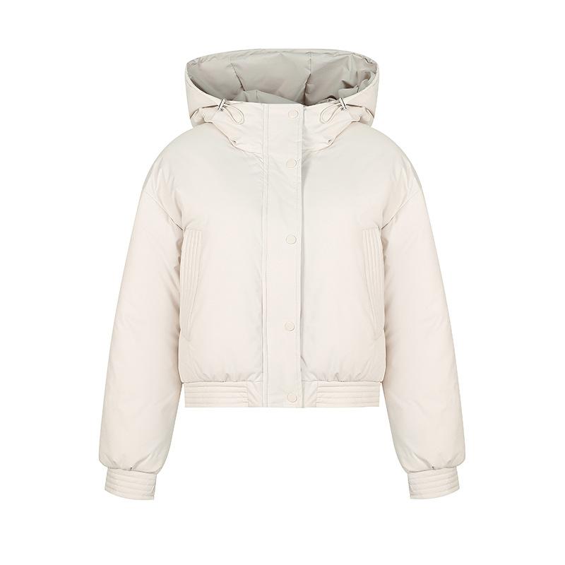 Women's Autumn and Winter Solid Color Padded Thickened Short Standing Collar Zipper Hooded Warm High Waisted Loose Bread Clothes Outerwear