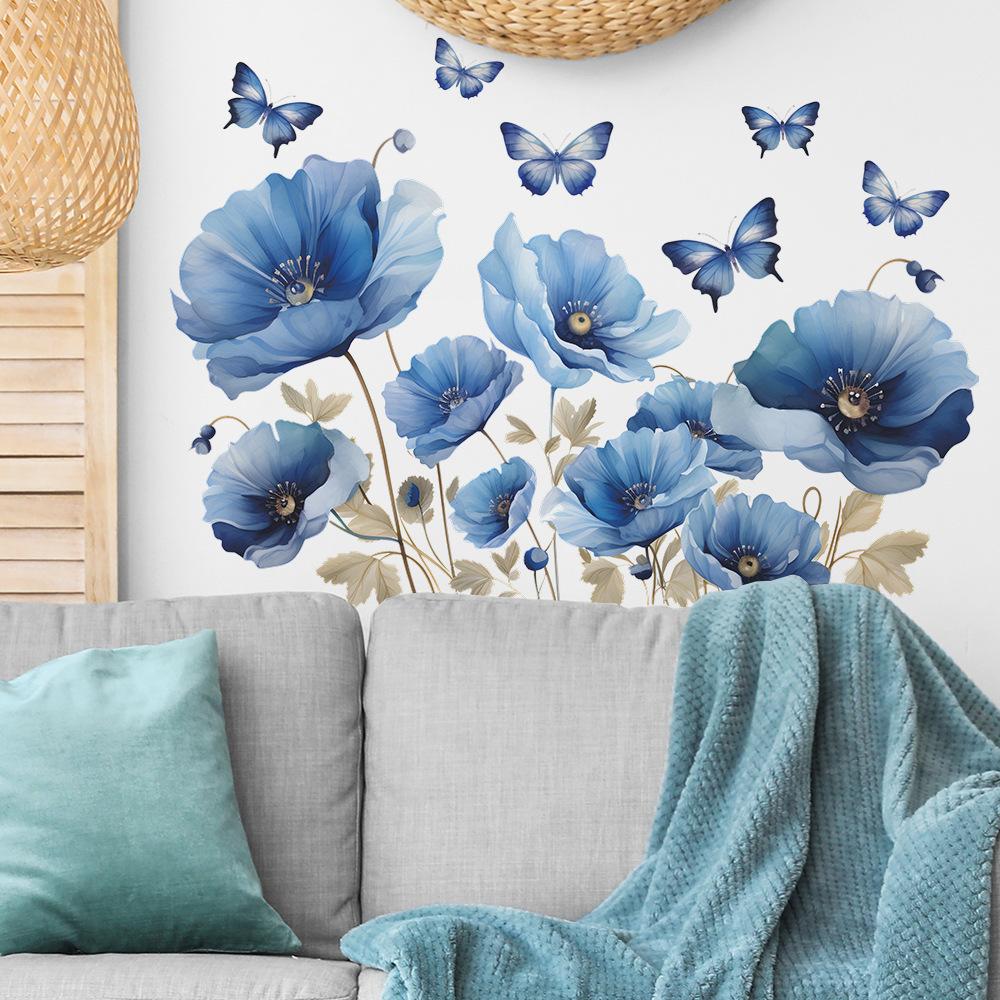 Fun-c13 Painted Romantic Blue Daffodil Butterfly Bedroom Porch Background Decorative Wall Sticker