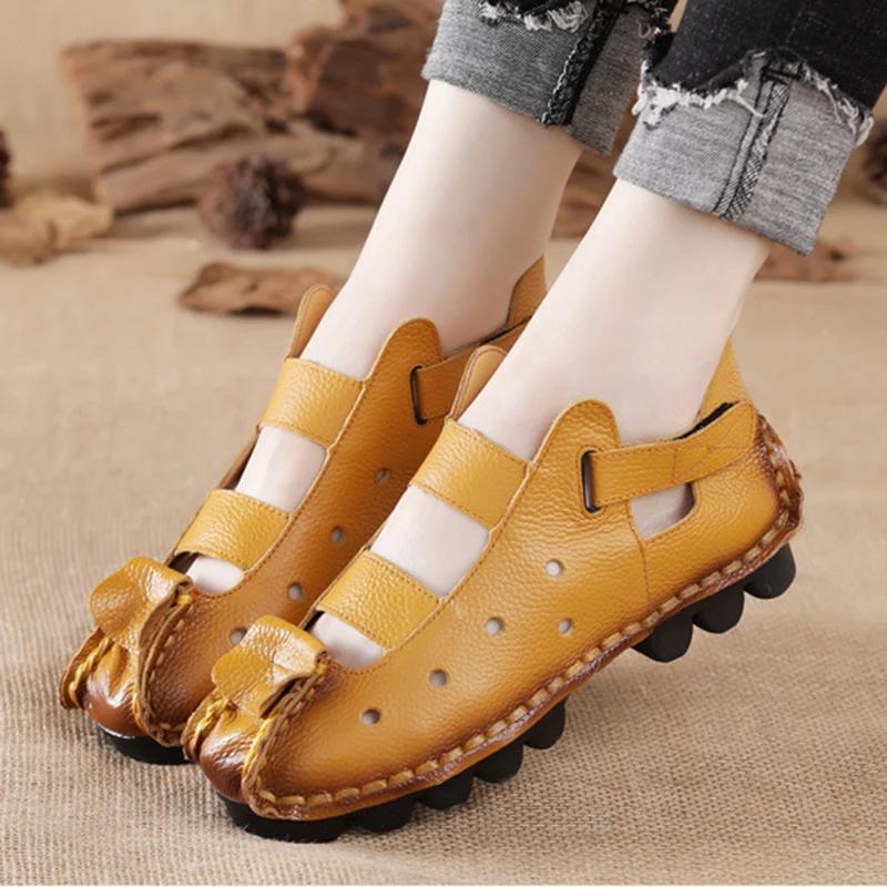 Summer New Soft-soled Flat-soled Leather Women's Shoes Personalized Casual Hole Women's Sandals Retro Handmade Sandals Tide