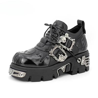 Pánské a dámské boty Vintage Rock Couple Nové tmavé punkové kožené retro boty Kovové Niche Design Unisex boty na jedné platformě