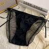 Ladies Summer Sweet Sexy Lace Mesh Binding Bow Antibacterial Crotch No Mark High Cross Triangle Briefs