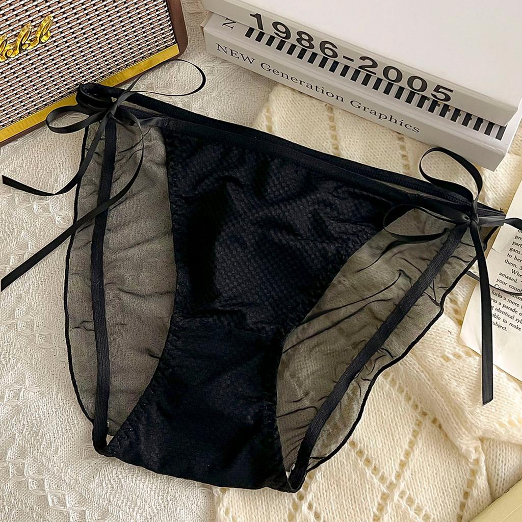 Ladies Summer Sweet Sexy Lace Mesh Binding Bow Antibacterial Crotch No Mark High Cross Triangle Briefs