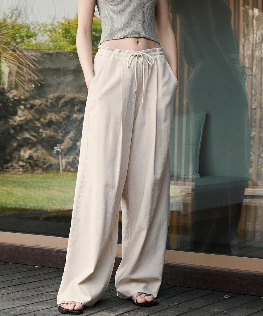 NEEV String Linen Wide Pants (Beige)