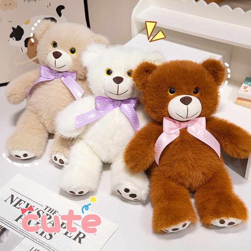 Bow Tie Bear Plush Toy, Cute Creative Teddy Bear Stuffed Animal, Soft Cuddly Toy for Kids Birthday Holiday Gift, 20cm