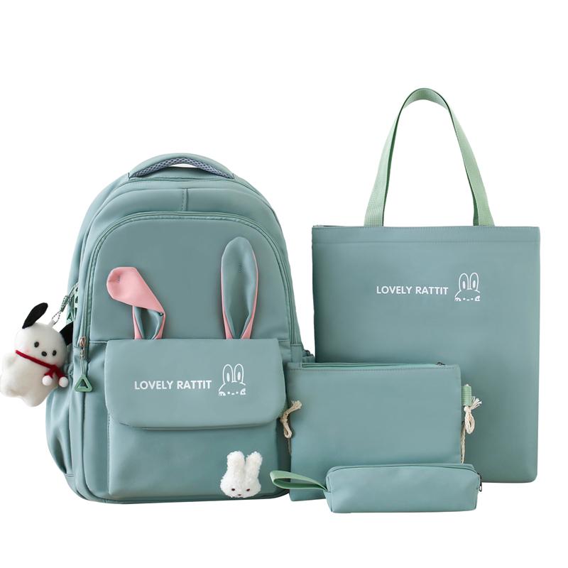 Fyra-delad ryggsäck för damer Kaninöra Elevens skolväska Stor kapacitet Ryggsäcksskydd Ryggsäck