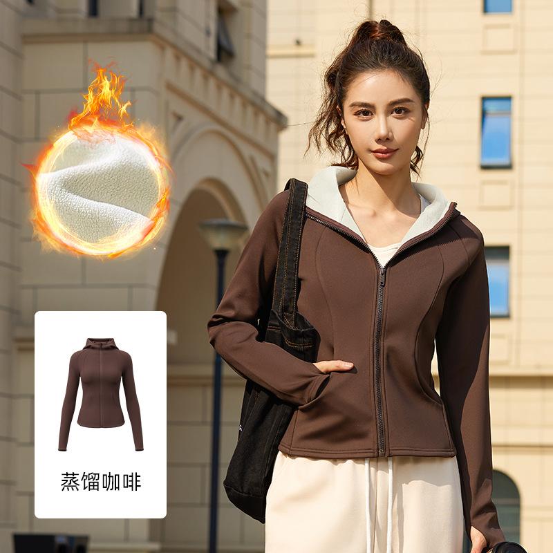 Herbst Winter Lässige Mode Samt Slim Langarm Strickjacke Top Damen Einfarbig Alleskönner Kapuzenjacke mit Reißverschluss Top