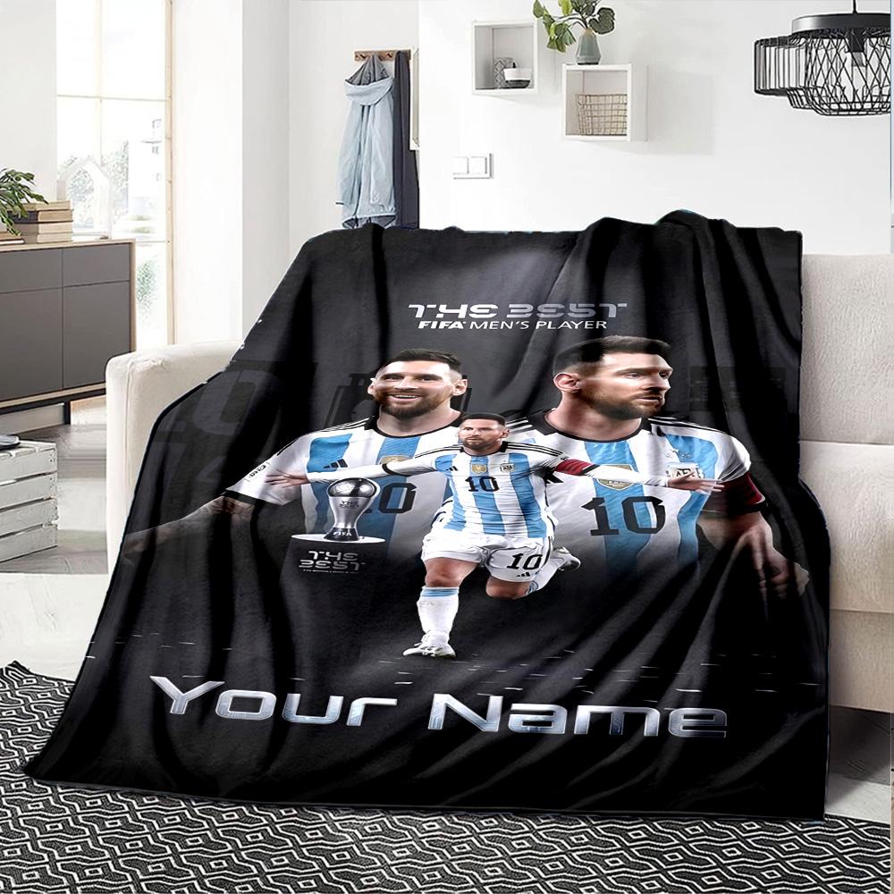 Football Messi Customize Text Blanket Lightweight Customizable Blanket Ultra-Soft Perfect for Office Chair Livingroom Sofa Home Decor