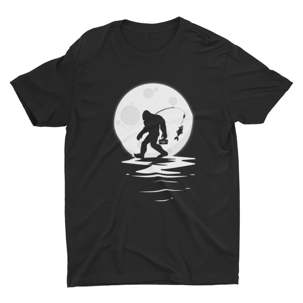 

Bigfoot Fishing Funny Sasquatch Moon Fish Night Fishing T-Shirt 2XL
