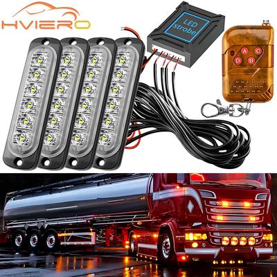 4X 24LED License Plate Trunk Lamp Strobe Light Wireless Car Emergency Flashing LED 12V Trailer Truck Strobos Police Warning Auto