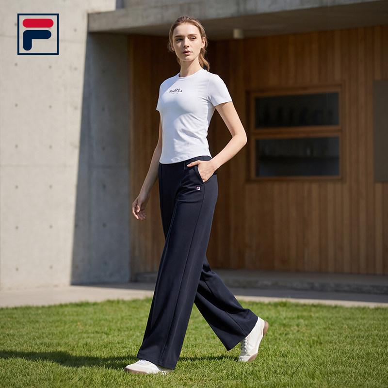 Fila Tennis Fashion Simple Classic Retro Tennis Style Casual Versatile Comfortable Loose Straight Leg Knitted Sports Pants Women bottoms A11W623605FNV
