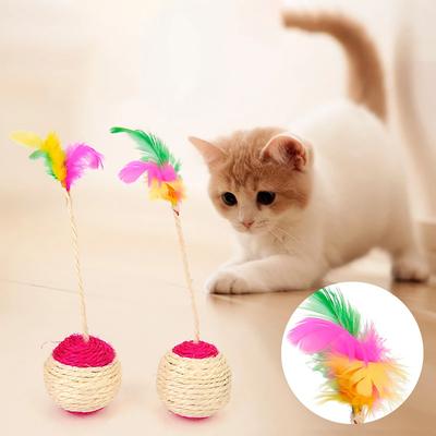 Cat Toy Sisal Balls with Feather Scratching Ball Grinding Teeth Toy for Kitten Cat Supplies Cat Training Interactive Toys Ball
