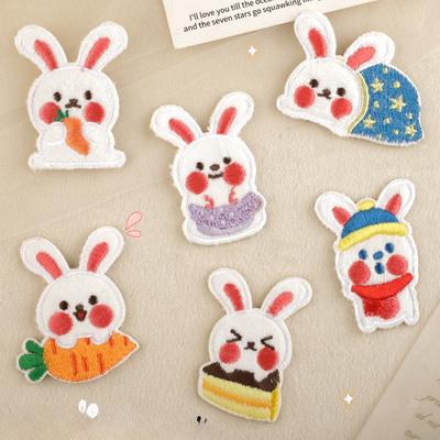 Embroidery Label Clothing Accessories Cute Cartoon Animal Fleece Rabbit Patch Cloth Sticker