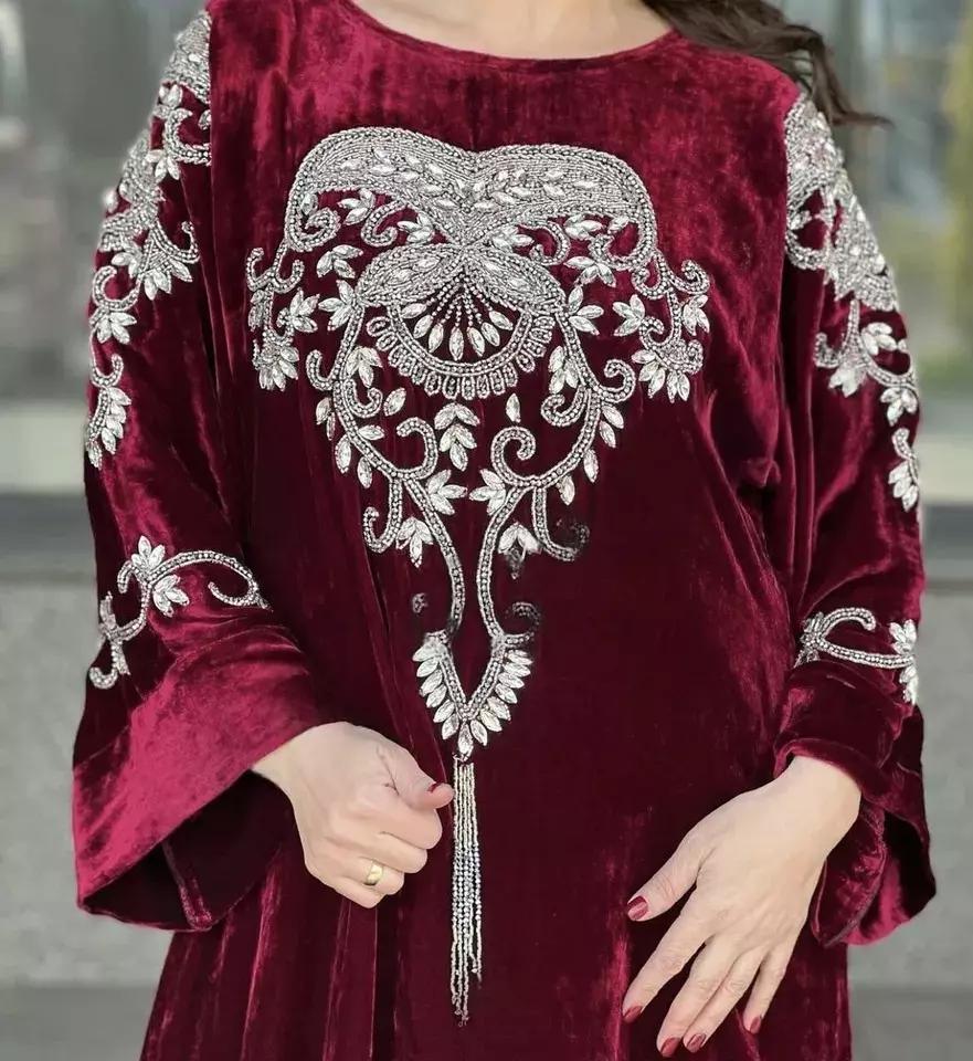 

Темно-бордовый кафтан ручной работы стильное длинное марокканское платье Дубай Фараша Crsytal Абая S