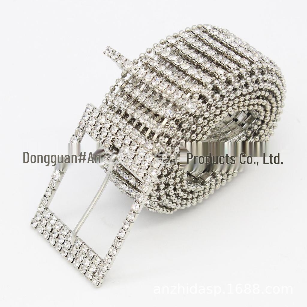 Women's Rhinestone Metal Waist Chain Belt with Pin Buckle
