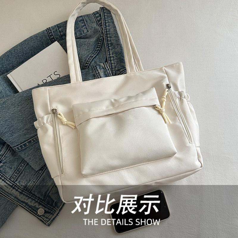 Solid Color Multi-Pocket Shoulder Bags for Women Versatile Ladies Large Capacity Tote Bag Simple Student Girls Class Handbags