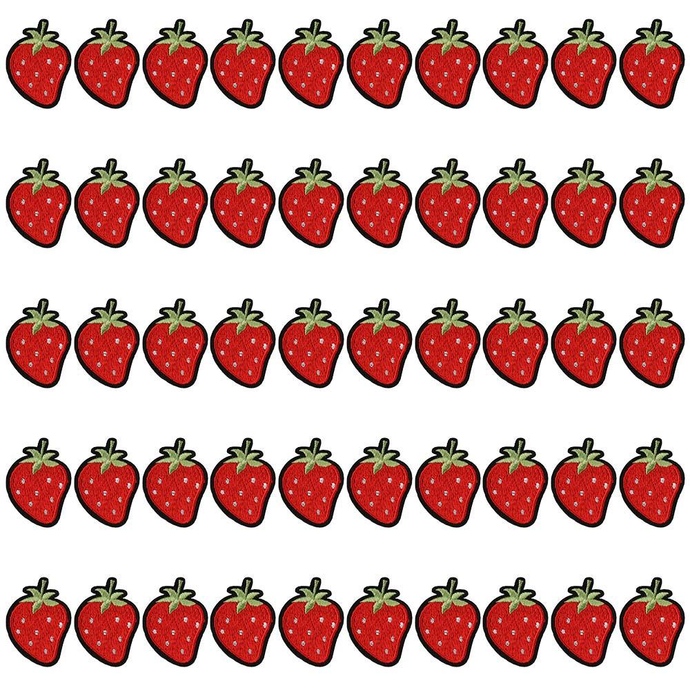 50 PCS Strawberry Shape Embroidered Patches,1.7x1.2inch Cartoon Fruit Iron on Patches,Red Strawberry Embroidered золотой