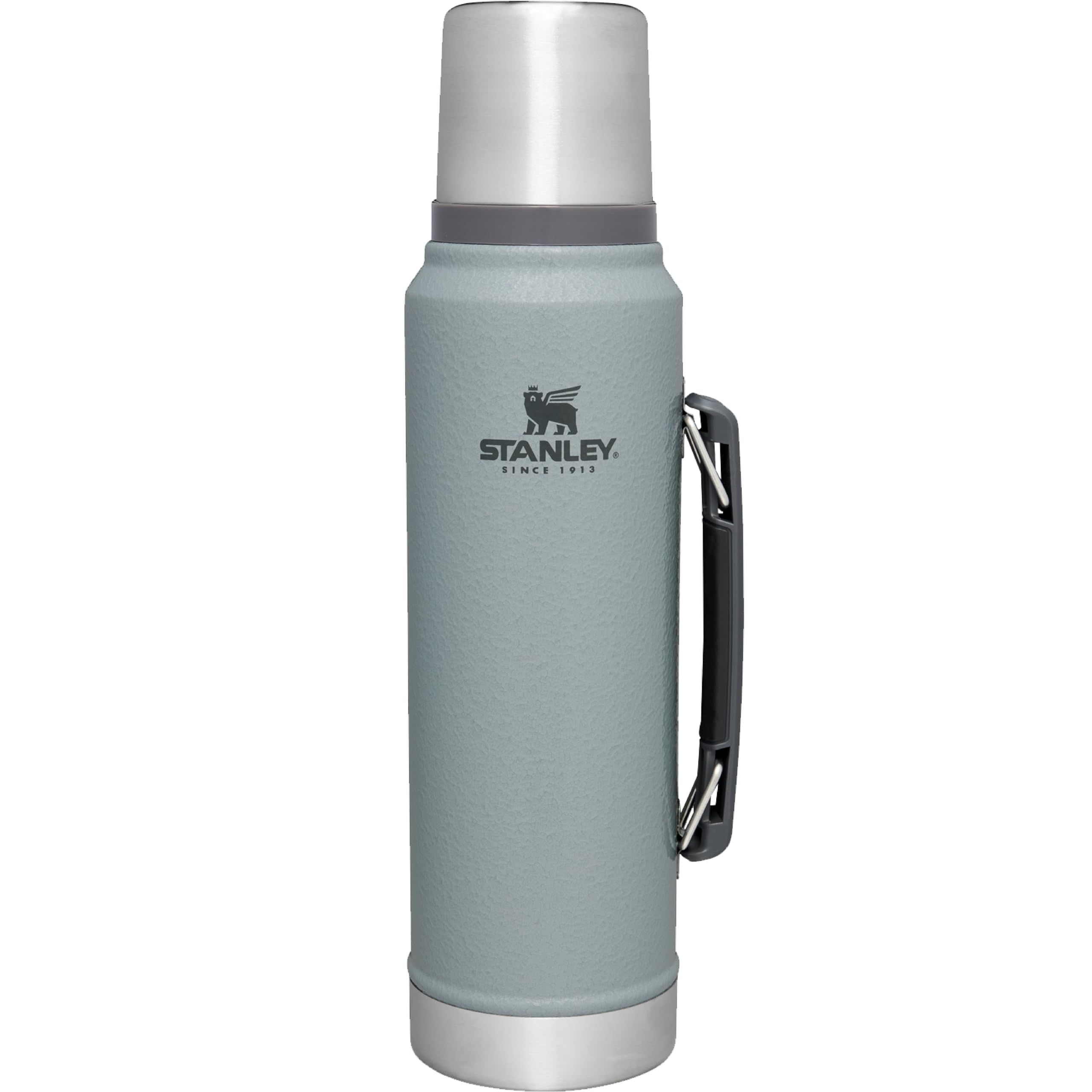 

STANLEY Classic Vacuum Hammertone Sky Hot Stainless Steel Water Recycled Stainless Dishwasher Safe Japanese Bottle, 1L, Gray, Insulated, & Cold,