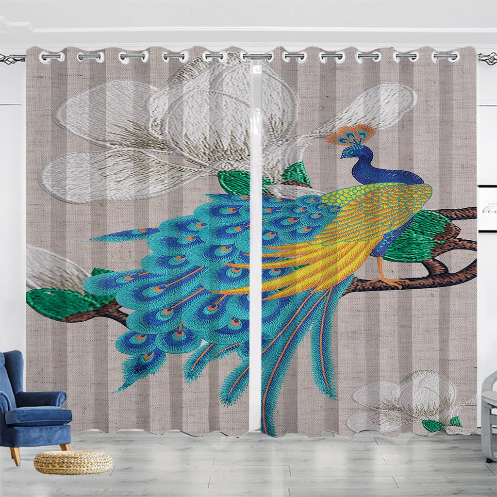 

Vintage Peacock With Flowers Butterfly 3D Digital Pattern Printing Bedroom Space Living Space Window Window Curtains 2 Panelss 100W130H(CM)40x51in&Grommet Top