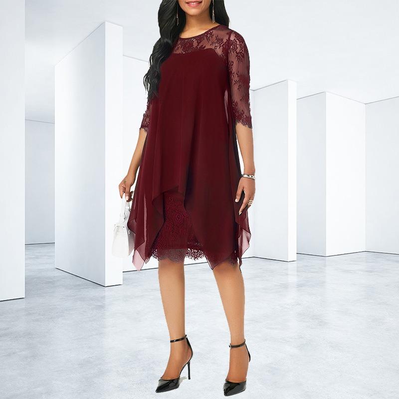 HNXC Women's Fashion Summer Spring Solid Color Print 3/4 Sleeve O-Neck Casual Dresses