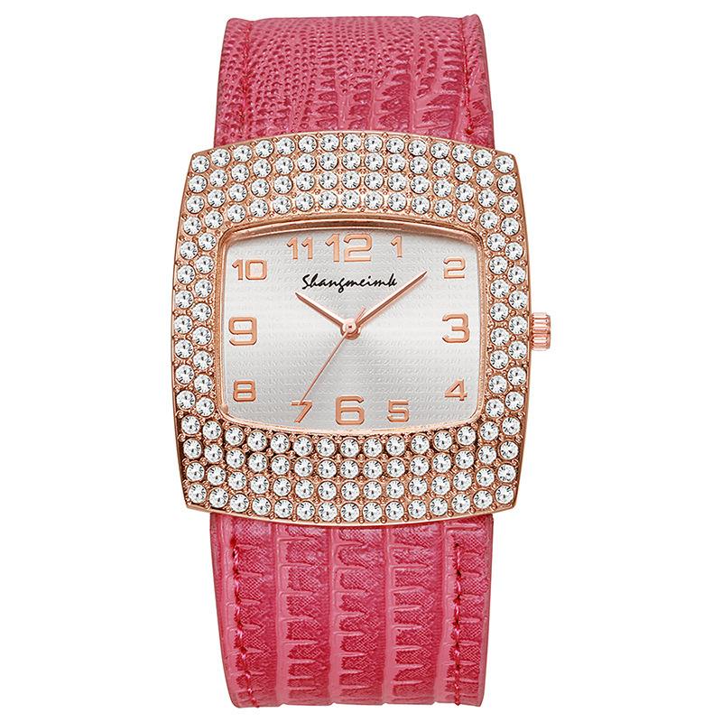 

Роскошные женские новые простые часы с бриллиантами в виде звезд, кварцевые, модные, для платья, черные кожаные женские часы красный