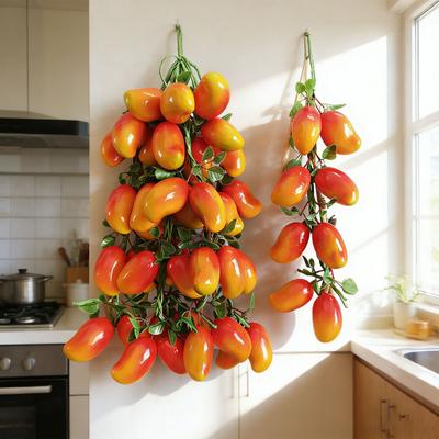 4 Peças Guirlanda Artificial de Frutas e Vegetais Pendurada na Parede Falsa Banana Morango Abóbora Tomate Pepino Pimenta Cordão Decoração de Cozinha de Fazenda