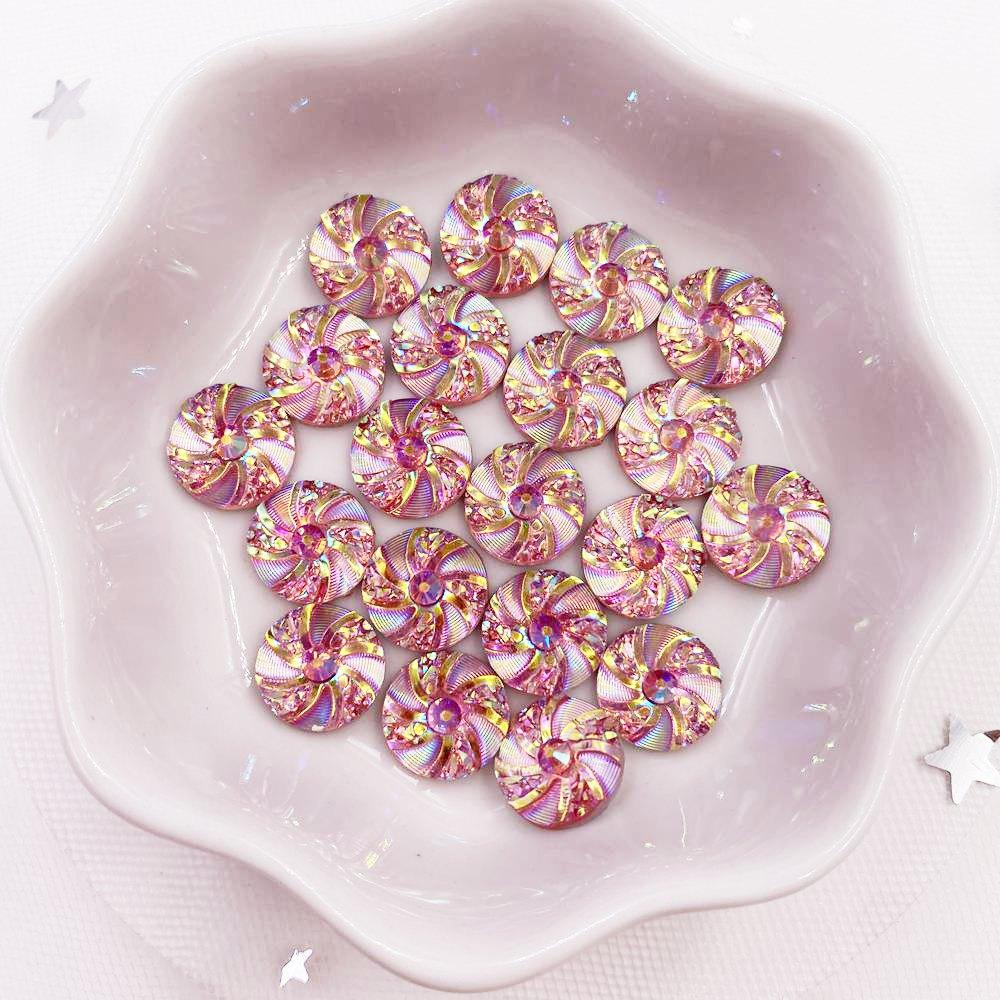 Shiny 80pcs AB Resin 10mm Whirlwind Round Flat Back Rhinestone Appliques DIY Wedding Scrapbook Craft