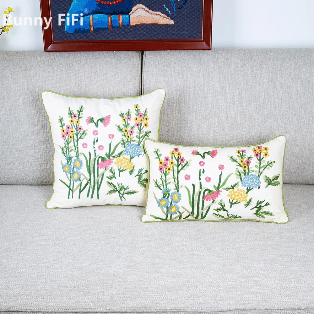 Cotton Embroidered European Pastoral Floral Cushion Cover 45x45cm Sofa Seat Home Decor Throw Pillow Case Living Room Decoration