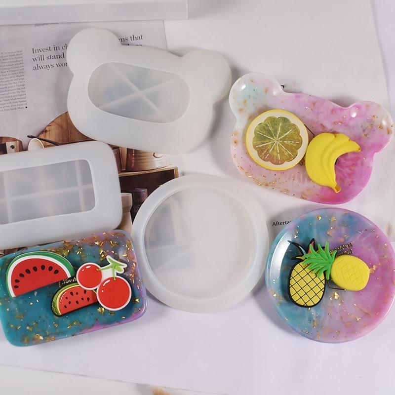 Round Rectangular Bear Head Dish Silicone Molds Storage Tray Plate Resin Molds for DIY Resin Art Gifts Home Decoration