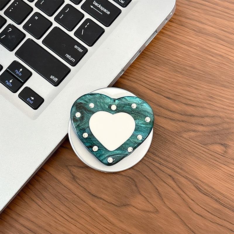 Women'S Magnetic Suction Is Suitable For Magsafe Watching Dramas, Desktop Mobile Phone Airbag Holder, Rhinestone, Heart-Shaped Mirror Sticker