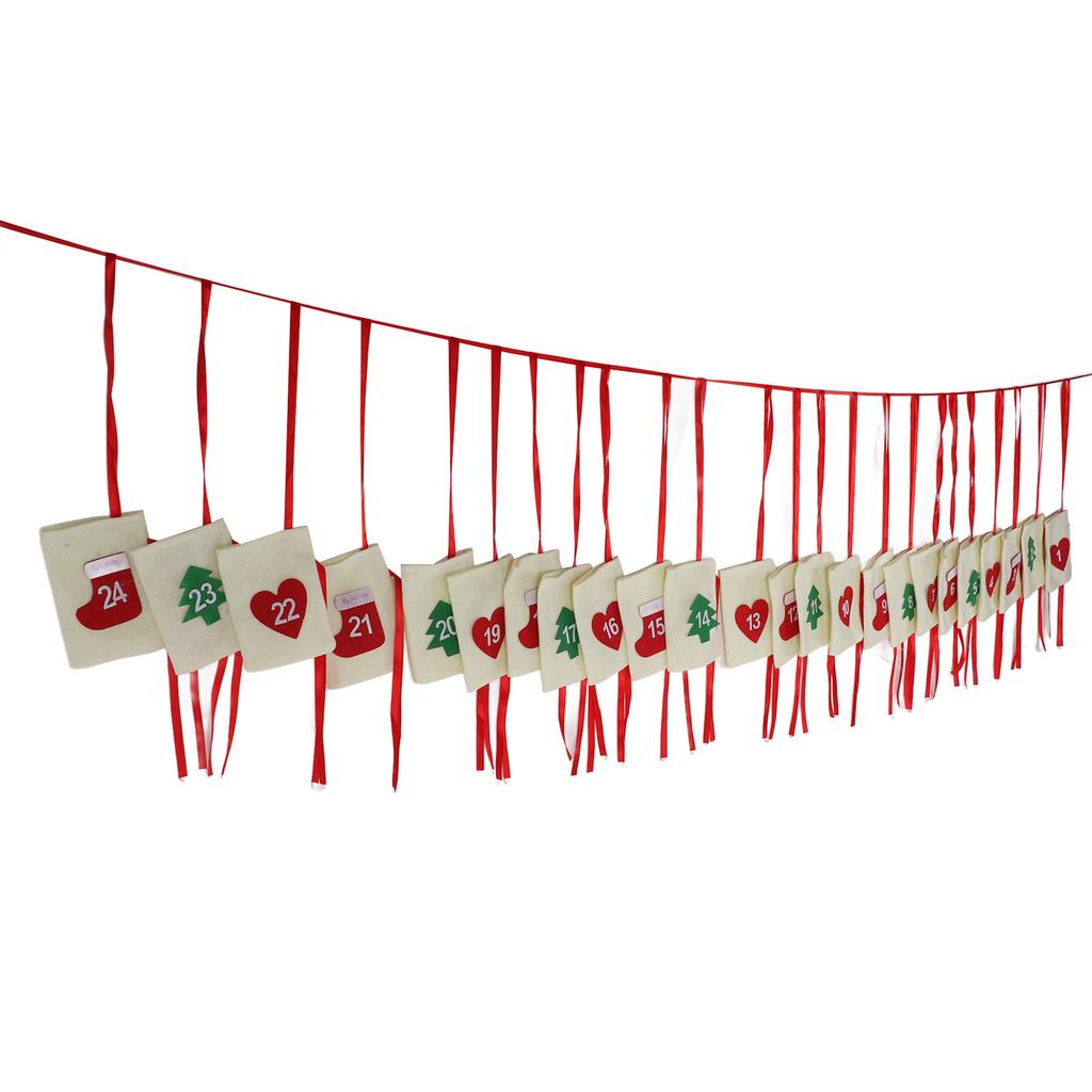 Christmas Advent Calendar Bags Hanging 24 Days Countdown Calendar Pocket for Party Celebration
