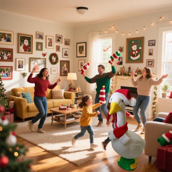 Christmas Porch Goose Outfits Santa Hat with Scarf Festive Costume Yard Goose Statue Clothes for 23" Goose Statue Patio Lawn Garden Decoration