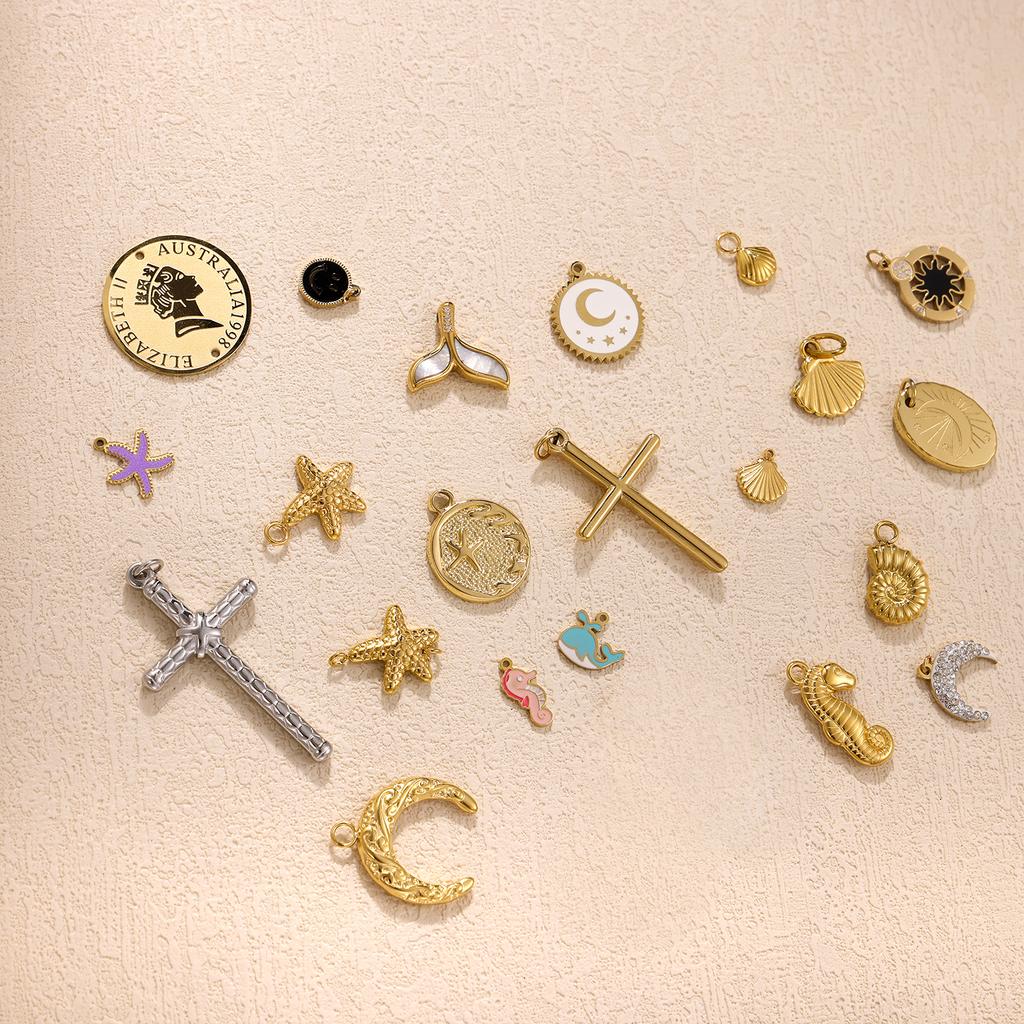 CARLIDANA Fashion Gold Plated Stainless Steel Sea Shell Cross Charms For Jewelry Making Necklace Pendant DIY Accessories
