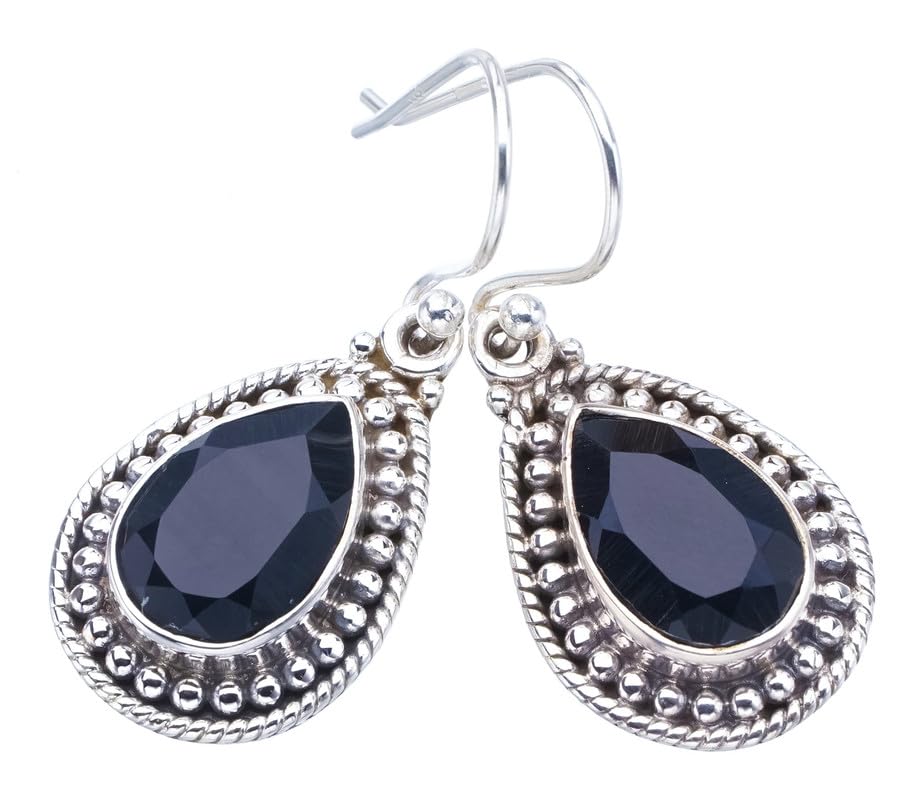 

StarGems® Natural Black Onyx Handmade 925 Sterling Silver Earrings 1.5 F6098
