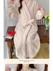 Women's 2025 Autumn/Winter Plush Pajama Set: Vertical Stripe Robe & Lined Nightgown
