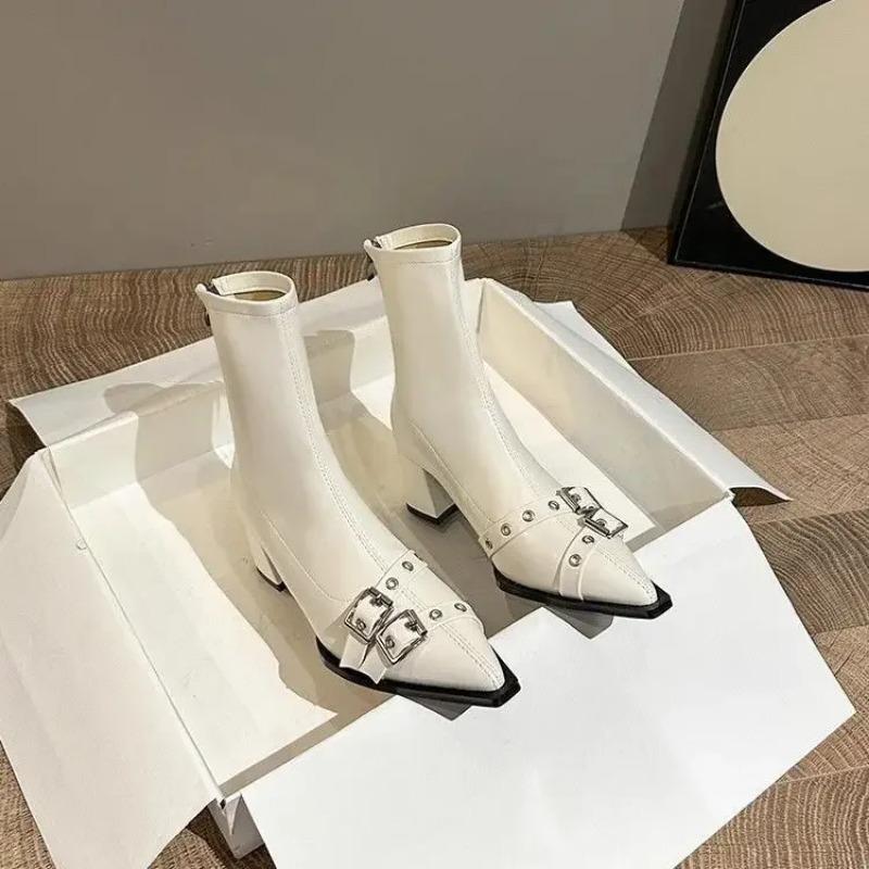 

Booties Leather Elegant With Medium Heels Female Short Shoes Retro New In Chic Pu Footwear On Promotion Hot Women s Ankle Boots 35