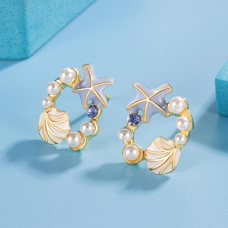 

Women Elegant Shell Pearl Ear Stud Earrings one size