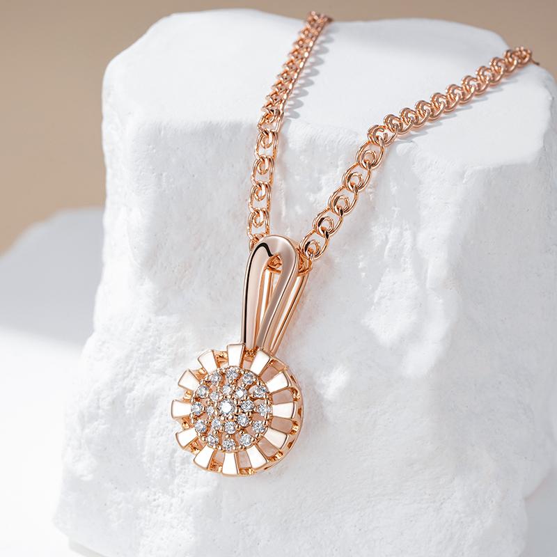 Rose Gold Color Crystal Flower Pendant Necklace For Women Full Shiny Natural Zircon Accessories Daily Fine Jewelry