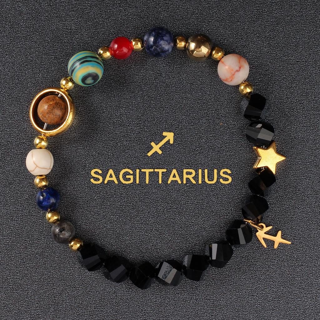 1PC Cosmic Planet Beaded Twelve Constellation Bracelet, Black Stone Twelve Constellation Beaded Bracelet