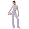 Women's Cooling Yoga Suit: Short Sleeve Top with Built-in Bra & Draping Tie-up Micro Flare Pants Set