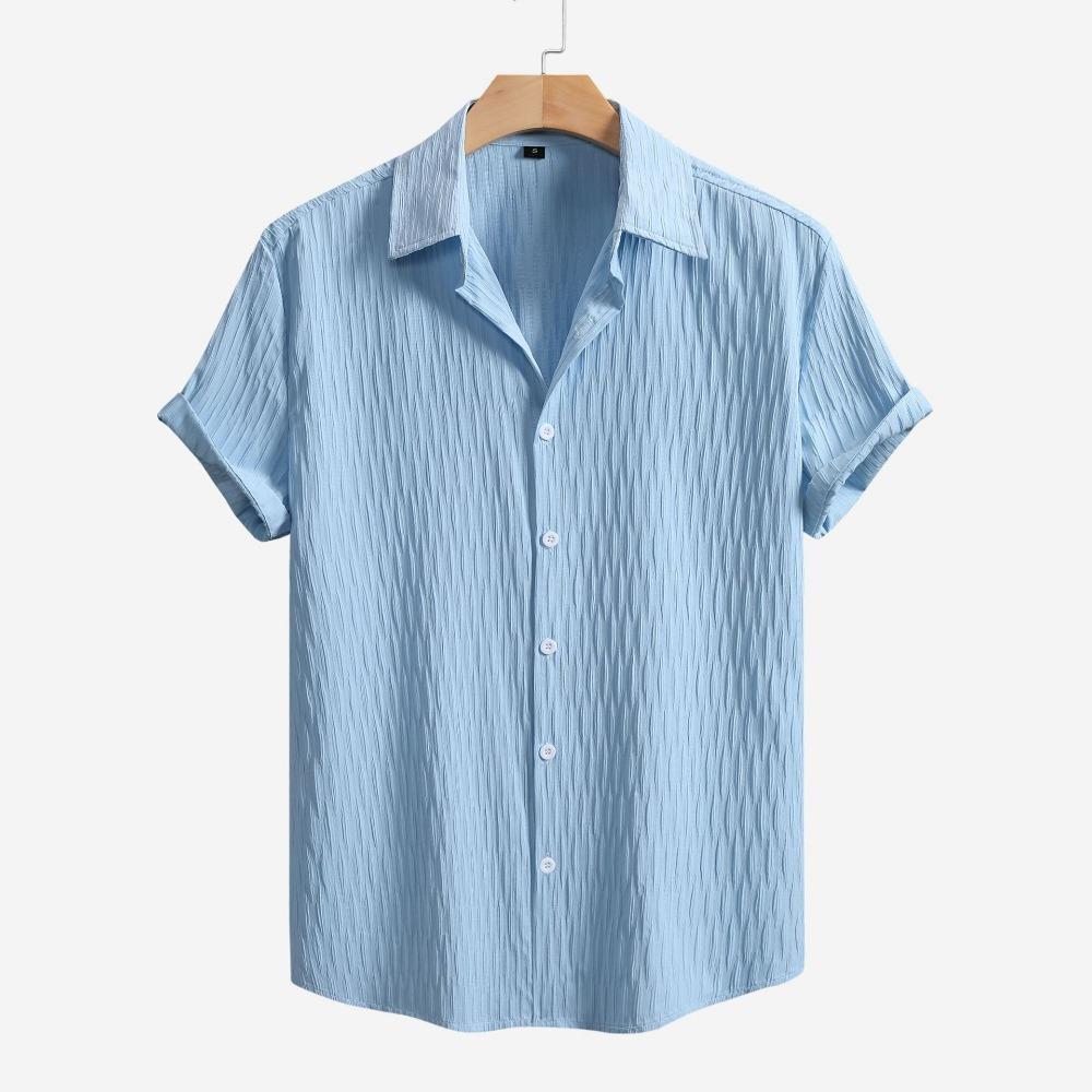 Spring and summer new men's solid color short-sleeved shirt cardigan lapel beach fashion shirt men