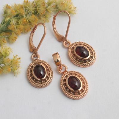 Garnet rosa banhado a ouro feminino pingente brinco 925 prata esterlina joia de pedra do mês de janeiro