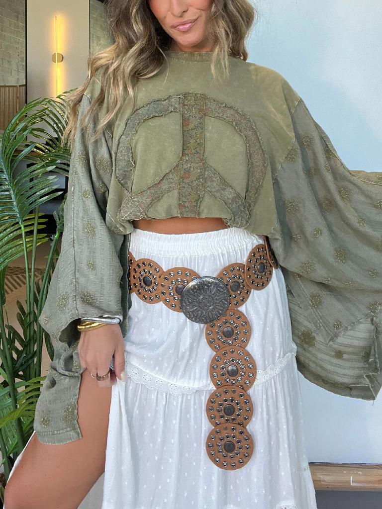 New Printed Crew Neck Loose Casual Batwing Sleeve Top for Women