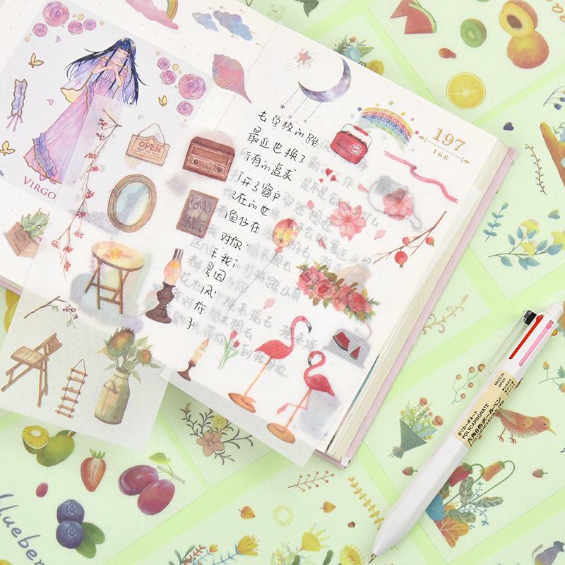 6sheets/set Cute Stickers Flower Cat Butterfly Washi Paper Stickers Pack Scrapbooking Supplies Japanese Kawaii Stationery