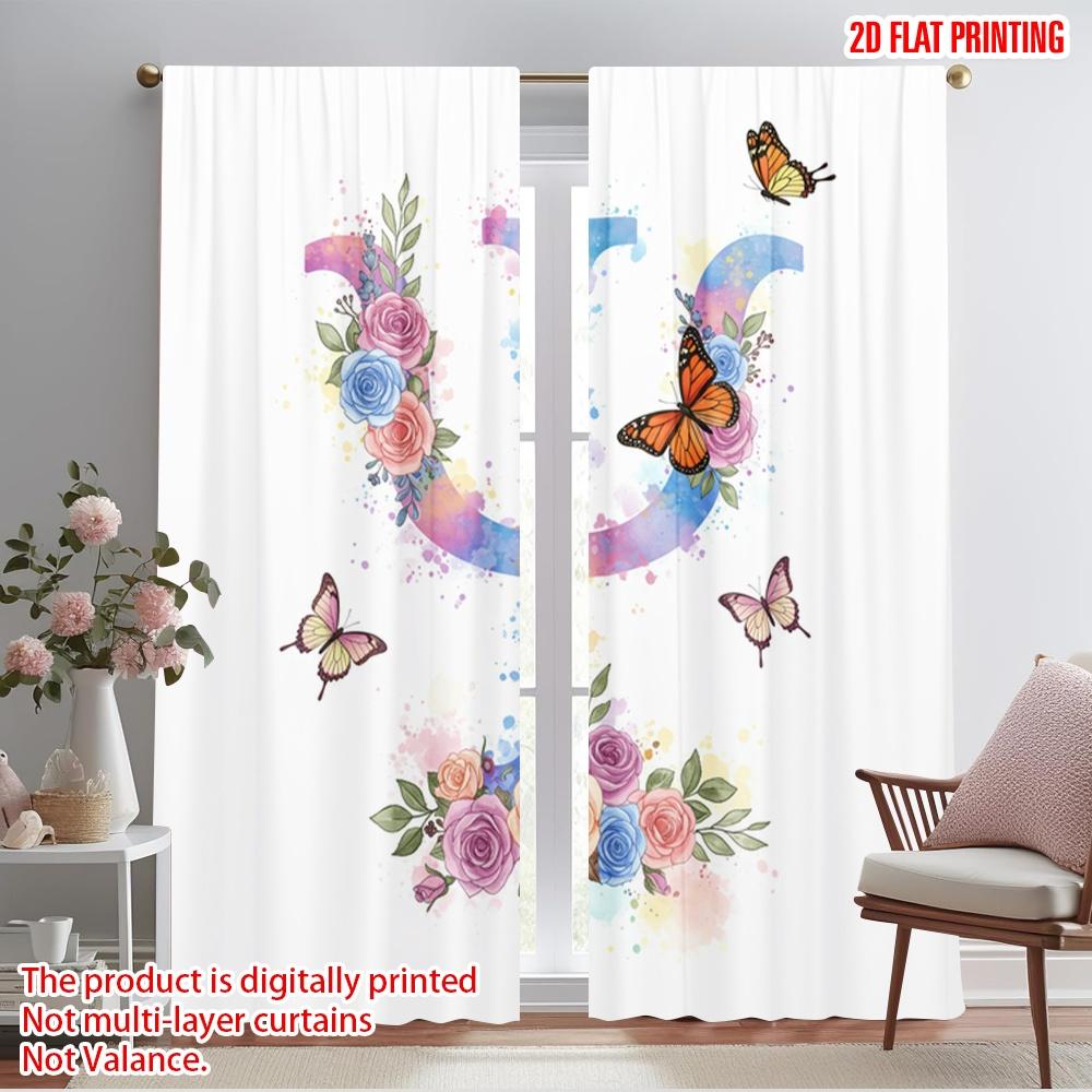2pcs 2D flat printing Scene Curtains Psychology Butterfly Floral Polyester Without Electricity Festive Wall Decor for Indoor