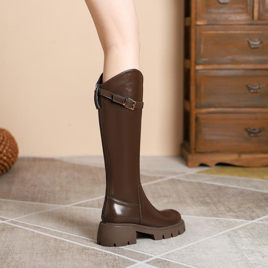 French V-mouth thick heel but knee boots 2025 versatile autumn and winter new British thick-soled heightened and thin knight boots