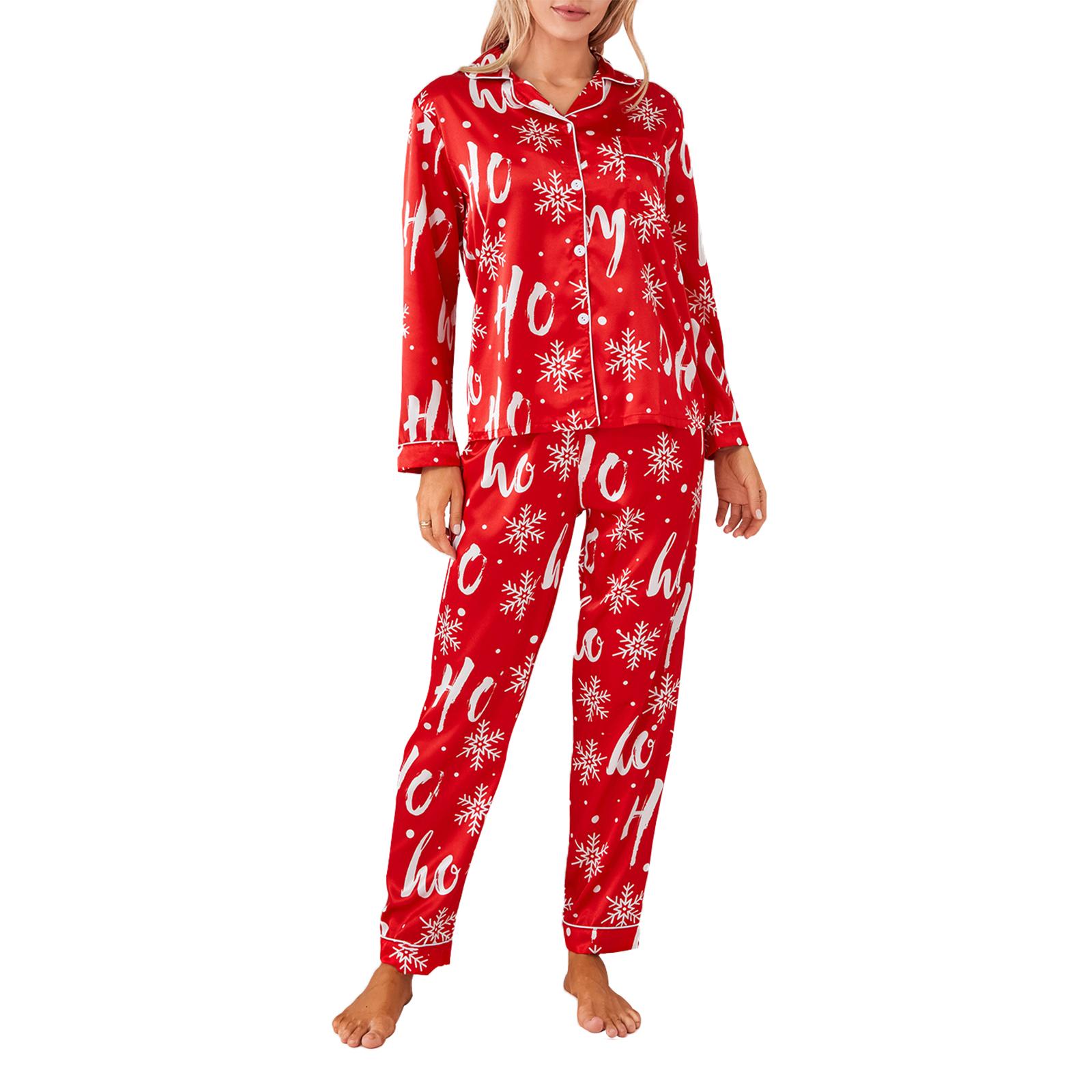 

Women’s 2 Piece Pajamas Set Christmas Long Sleeve Button Up Shirt Pants Set Sleepwear Loungewear S
