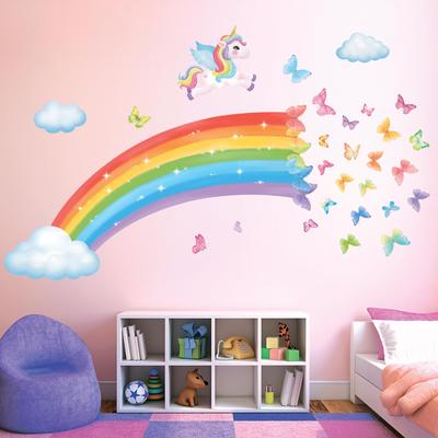 DECOWALL Gökkuşağı ve Tek Boynuzlu At Duvar Sticker Dekor Prenses Çocuk Partisi Anaokulu Kreş Odası Kendin Yap Duvar Transfer Sticker Duvar Sanatı Sticker Erkek Kız